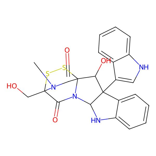 2D Structure of (1S,2S,3R,11R,14R)-2-hydroxy-14-(hydroxymethyl)-3-(1H-indol-3-yl)-18-methyl-15,16-dithia-10,12,18-triazapentacyclo[12.2.2.01,12.03,11.04,9]octadeca-4,6,8-triene-13,17-dione