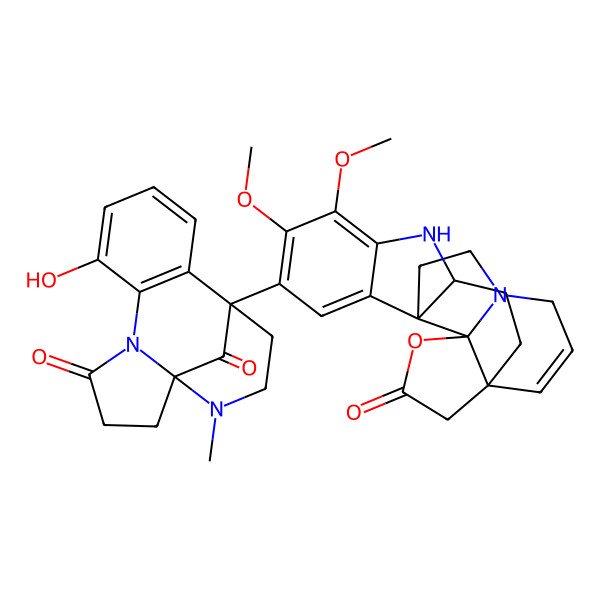 2D Structure of 12-(7,8-Dimethoxy-18-oxo-17-oxa-5,15-diazahexacyclo[13.4.3.01,16.04,12.06,11.012,16]docosa-6,8,10,20-tetraen-9-yl)-7-hydroxy-15-methyl-5,15-diazatetracyclo[10.3.1.01,5.06,11]hexadeca-6(11),7,9-triene-4,16-dione