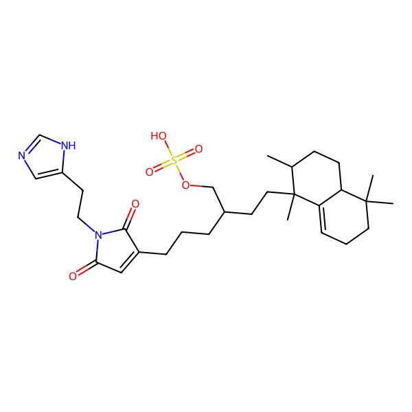 2D Structure of [(2S)-2-[2-[(1S,2S,4aR)-1,2,5,5-tetramethyl-2,3,4,4a,6,7-hexahydronaphthalen-1-yl]ethyl]-5-[1-[2-(1H-imidazol-5-yl)ethyl]-2,5-dioxopyrrol-3-yl]pentyl] hydrogen sulfate