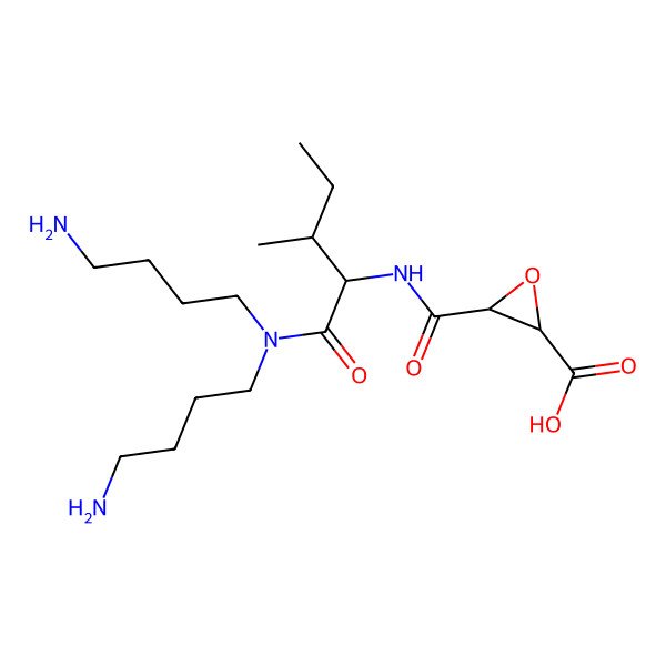 2D Structure of (2S,3S)-3-[[(2R,3R)-1-[bis(4-aminobutyl)amino]-3-methyl-1-oxopentan-2-yl]carbamoyl]oxirane-2-carboxylic acid