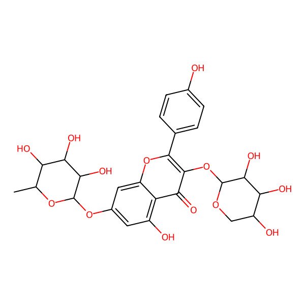 2D Structure of 5-hydroxy-2-(4-hydroxyphenyl)-7-[(2S,3R,4S,5R,6S)-3,4,5-trihydroxy-6-methyloxan-2-yl]oxy-3-[(2S,3S,4S,5S)-3,4,5-trihydroxyoxan-2-yl]oxychromen-4-one