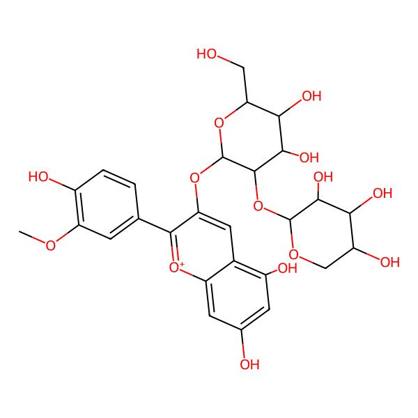 2D Structure of (2S,3R,4R,5R)-2-[(2S,3S,4S,5R,6S)-2-[5,7-dihydroxy-2-(4-hydroxy-3-methoxyphenyl)chromenylium-3-yl]oxy-4,5-dihydroxy-6-(hydroxymethyl)oxan-3-yl]oxyoxane-3,4,5-triol