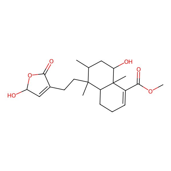 2D Structure of methyl (4aR,5S,6R,8S,8aR)-8-hydroxy-5-[2-[(2R)-2-hydroxy-5-oxo-2H-furan-4-yl]ethyl]-5,6,8a-trimethyl-3,4,4a,6,7,8-hexahydronaphthalene-1-carboxylate