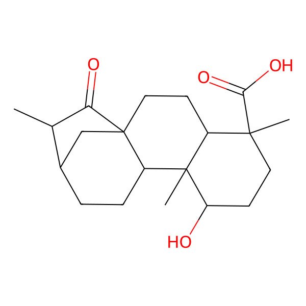 2D Structure of (1S,4R,5S,8R,9R,10R,13S,14S)-8-hydroxy-5,9,14-trimethyl-15-oxotetracyclo[11.2.1.01,10.04,9]hexadecane-5-carboxylic acid