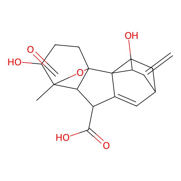 2D Structure of (1R,2S,3R,5S,8R,9S,10R,11S)-3,11-dihydroxy-10-methyl-4-methylidene-15-oxo-14-oxapentacyclo[8.3.2.22,5.01,9.02,7]heptadec-6-ene-8-carboxylic acid