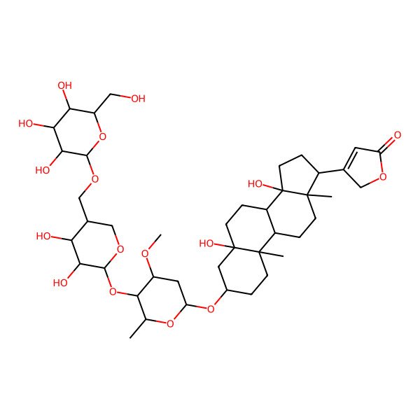 2D Structure of 3-[3-[5-[3,4-dihydroxy-5-[[3,4,5-trihydroxy-6-(hydroxymethyl)oxan-2-yl]oxymethyl]oxan-2-yl]oxy-4-methoxy-6-methyloxan-2-yl]oxy-5,14-dihydroxy-10,13-dimethyl-2,3,4,6,7,8,9,11,12,15,16,17-dodecahydro-1H-cyclopenta[a]phenanthren-17-yl]-2H-furan-5-one