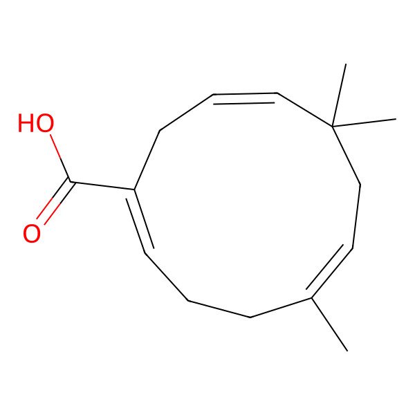 2D Structure of 5,8,8-Trimethylcycloundeca-1,5,9-triene-1-carboxylic acid