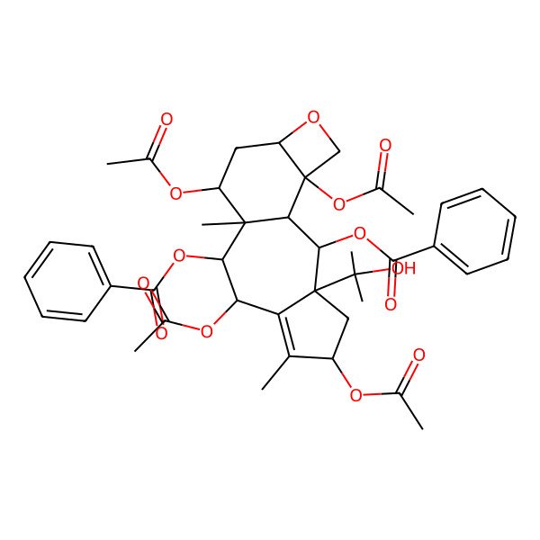 2D Structure of [5,8,11,16-Tetraacetyloxy-2-benzoyloxy-3-(2-hydroxypropan-2-yl)-6,10-dimethyl-14-oxatetracyclo[8.6.0.03,7.013,16]hexadec-6-en-9-yl] benzoate