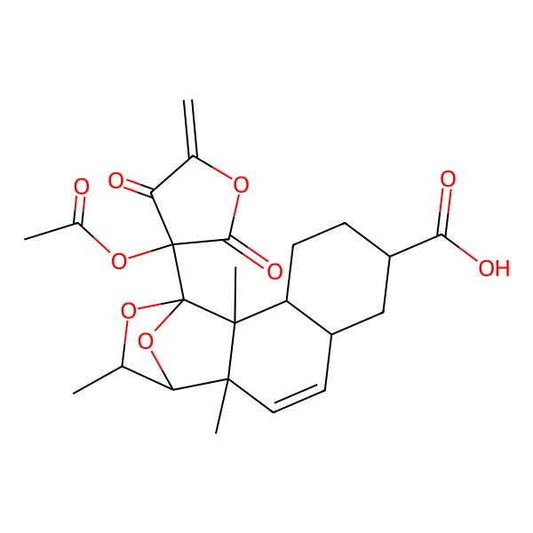 2D Structure of (1S,2R,3S,6S,8R,12S,13R)-1-[(3R)-3-acetyloxy-5-methylidene-2,4-dioxooxolan-3-yl]-2,11,13-trimethyl-14,15-dioxatetracyclo[10.2.1.02,11.03,8]pentadec-9-ene-6-carboxylic acid