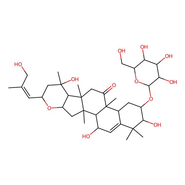 2D Structure of 8,17,21-Trihydroxy-6-(3-hydroxy-2-methylprop-1-enyl)-2,8,10,13,18,18-hexamethyl-16-[3,4,5-trihydroxy-6-(hydroxymethyl)oxan-2-yl]oxy-5-oxapentacyclo[11.8.0.02,10.04,9.014,19]henicos-19-en-12-one