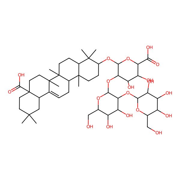 2D Structure of (2S,3R,4S,5R,6R)-6-[[(3S,4aR,6aR,6bS,8aS,12aS,14aR,14bR)-8a-carboxy-4,4,6a,6b,11,11,14b-heptamethyl-1,2,3,4a,5,6,7,8,9,10,12,12a,14,14a-tetradecahydropicen-3-yl]oxy]-5-[(2S,3R,4S,5R,6R)-4,5-dihydroxy-6-(hydroxymethyl)-3-[(2S,3R,4S,5S,6R)-3,4,5-trihydroxy-6-(hydroxymethyl)oxan-2-yl]oxyoxan-2-yl]oxy-3,4-dihydroxyoxane-2-carboxylic acid