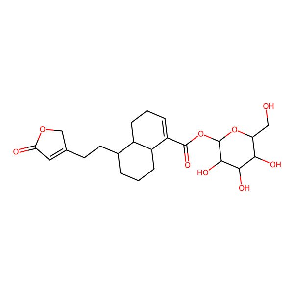 2D Structure of [(2S,3R,4S,5S,6R)-3,4,5-trihydroxy-6-(hydroxymethyl)oxan-2-yl] (4aR,5R,8aS)-5-[2-(5-oxo-2H-furan-3-yl)ethyl]-3,4,4a,5,6,7,8,8a-octahydronaphthalene-1-carboxylate