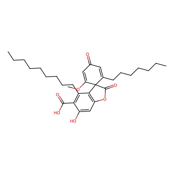 2D Structure of (3R)-1'-heptyl-6-hydroxy-5'-methoxy-4-nonyl-2,3'-dioxospiro[1-benzofuran-3,6'-cyclohexa-1,4-diene]-5-carboxylic acid