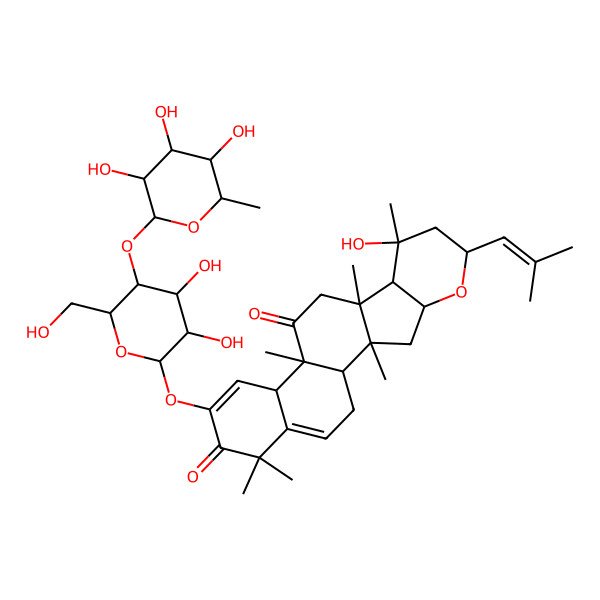2D Structure of (1S,2S,4R,6R,8S,9S,10R,13R,14S)-16-[(2R,3R,4R,5S,6R)-3,4-dihydroxy-6-(hydroxymethyl)-5-[(2S,3R,4R,5R,6S)-3,4,5-trihydroxy-6-methyloxan-2-yl]oxyoxan-2-yl]oxy-8-hydroxy-2,8,10,13,18,18-hexamethyl-6-(2-methylprop-1-enyl)-5-oxapentacyclo[11.8.0.02,10.04,9.014,19]henicosa-15,19-diene-12,17-dione