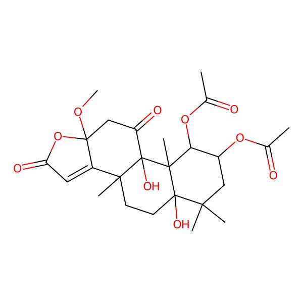 2D Structure of [(3bS,5aR,8R,9R,9aS,9bS,11aR)-9-acetyloxy-5a,9b-dihydroxy-11a-methoxy-3b,6,6,9a-tetramethyl-2,10-dioxo-4,5,7,8,9,11-hexahydronaphtho[2,1-e][1]benzofuran-8-yl] acetate
