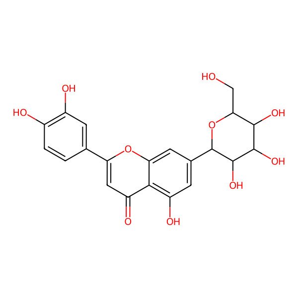 2D Structure of 2-(3,4-dihydroxyphenyl)-5-hydroxy-7-[(2S,3S,5S)-3,4,5-trihydroxy-6-(hydroxymethyl)oxan-2-yl]chromen-4-one