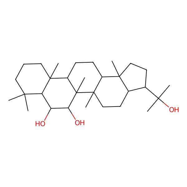2D Structure of (3S,3aS,5aR,5bR,6S,7R,7aS,11aR,11bR,13aR,13bS)-3-(2-hydroxypropan-2-yl)-5a,5b,8,8,11a,13b-hexamethyl-1,2,3,3a,4,5,6,7,7a,9,10,11,11b,12,13,13a-hexadecahydrocyclopenta[a]chrysene-6,7-diol