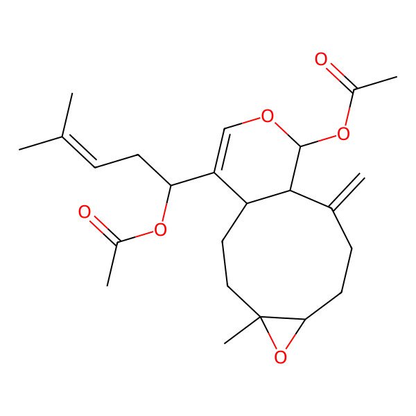 2D Structure of [(1R,4S,6R,10R,11R)-14-[(1R)-1-acetyloxy-4-methylpent-3-enyl]-4-methyl-9-methylidene-5,12-dioxatricyclo[8.4.0.04,6]tetradec-13-en-11-yl] acetate