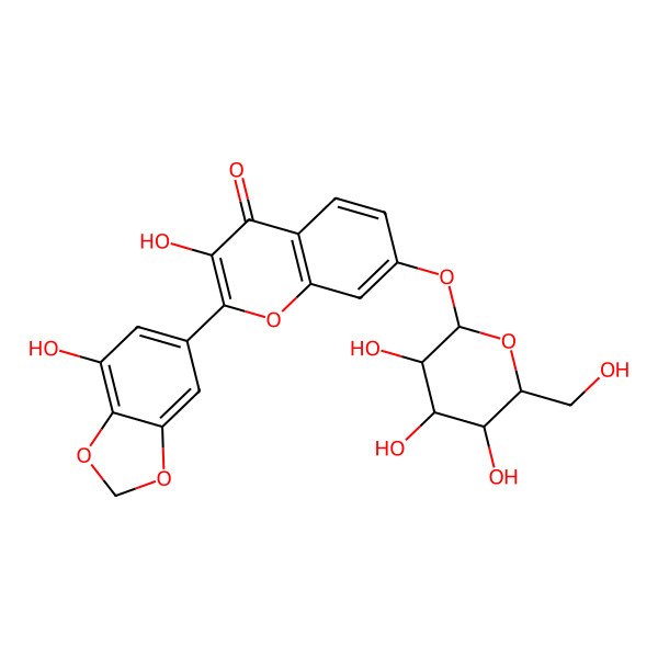 2D Structure of 3-hydroxy-2-(7-hydroxy-1,3-benzodioxol-5-yl)-7-[(2S,3R,4S,5S,6R)-3,4,5-trihydroxy-6-(hydroxymethyl)oxan-2-yl]oxychromen-4-one