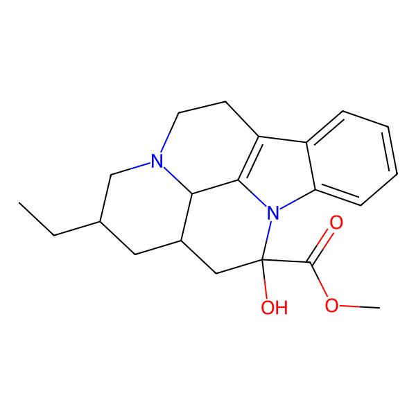 2D Structure of Methyl 13-ethyl-17-hydroxy-1,11-diazapentacyclo[9.6.2.02,7.08,18.015,19]nonadeca-2,4,6,8(18)-tetraene-17-carboxylate