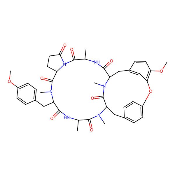 2D Structure of 27-Methoxy-13-[(4-methoxyphenyl)methyl]-4,12,16,18,32-pentamethyl-25-oxa-3,6,12,15,18,32-hexazapentacyclo[17.12.2.221,24.126,30.06,10]hexatriaconta-21,23,26,28,30(34),35-hexaene-2,5,7,11,14,17,33-heptone