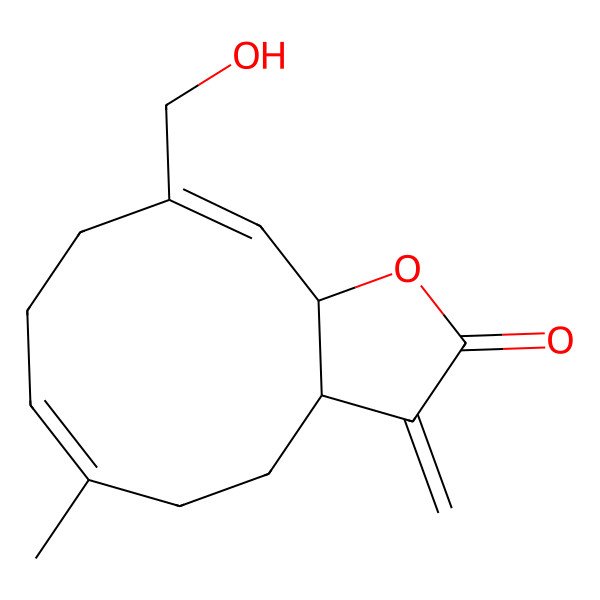 2D Structure of (3aS,6Z,10E,11aR)-10-(hydroxymethyl)-6-methyl-3-methylidene-3a,4,5,8,9,11a-hexahydrocyclodeca[b]furan-2-one