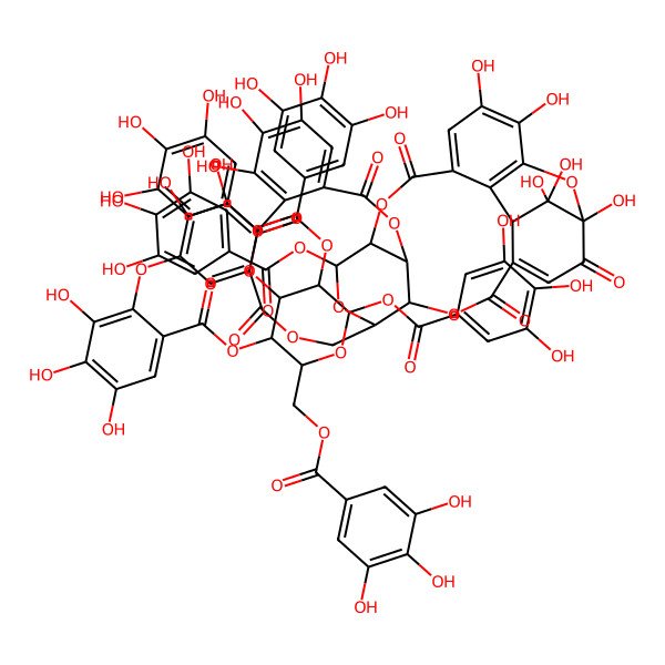 2D Structure of [4,5,6-Tris[(3,4,5-trihydroxybenzoyl)oxy]-2-[(3,4,5-trihydroxybenzoyl)oxymethyl]oxan-3-yl] 2-[[1,13,14,15,18,19,34,35,39,39-decahydroxy-2,5,10,23,31-pentaoxo-28-(3,4,5-trihydroxybenzoyl)oxy-6,9,24,27,30,40-hexaoxaoctacyclo[34.3.1.04,38.07,26.08,29.011,16.017,22.032,37]tetraconta-3,11,13,15,17,19,21,32,34,36-decaen-20-yl]oxy]-3,4,5-trihydroxybenzoate