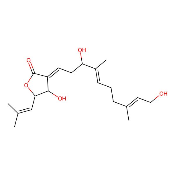 2D Structure of (3E,4S,5R)-3-[(3R,4E,8Z)-3,10-dihydroxy-4,8-dimethyldeca-4,8-dienylidene]-4-hydroxy-5-(2-methylprop-1-enyl)oxolan-2-one