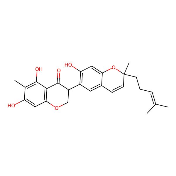 2D Structure of (3R)-5,7-dihydroxy-3-[(2R)-7-hydroxy-2-methyl-2-(4-methylpent-3-enyl)chromen-6-yl]-6-methyl-2,3-dihydrochromen-4-one