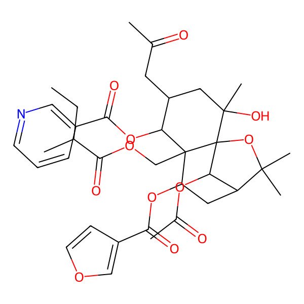 2D Structure of [(1S,2S,4R,5S,6R,7S,9R,12R)-12-acetyloxy-7-(furan-3-carbonyloxy)-2-hydroxy-2,10,10-trimethyl-6-[[(2R)-2-methylbutanoyl]oxymethyl]-4-(2-oxopropyl)-11-oxatricyclo[7.2.1.01,6]dodecan-5-yl] pyridine-3-carboxylate