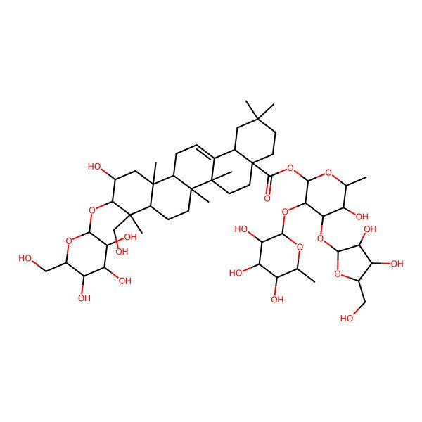 2D Structure of [4-[3,4-Dihydroxy-5-(hydroxymethyl)oxolan-2-yl]oxy-5-hydroxy-6-methyl-3-(3,4,5-trihydroxy-6-methyloxan-2-yl)oxyoxan-2-yl] 11-hydroxy-9-(hydroxymethyl)-2,2,6a,6b,9,12a-hexamethyl-10-[3,4,5-trihydroxy-6-(hydroxymethyl)oxan-2-yl]oxy-1,3,4,5,6,6a,7,8,8a,10,11,12,13,14b-tetradecahydropicene-4a-carboxylate