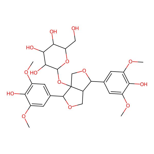 2D Structure of 2-[[3,6-bis(4-hydroxy-3,5-dimethoxyphenyl)-3,4,6,6a-tetrahydro-1H-furo[3,4-c]furan-3a-yl]oxy]-6-(hydroxymethyl)oxane-3,4,5-triol