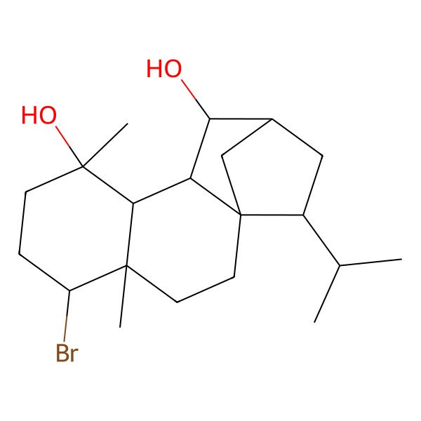 2D Structure of (1S,4S,5S,8R,9S,10S,11S,12S,14S)-5-bromo-4,8-dimethyl-14-propan-2-yltetracyclo[10.2.1.01,10.04,9]pentadecane-8,11-diol