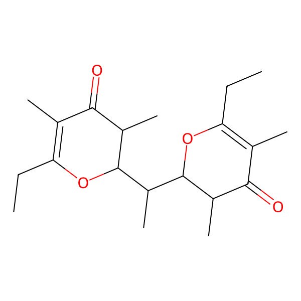 2D Structure of 6-Ethyl-2-[1-(6-ethyl-3,5-dimethyl-4-oxo-2,3-dihydropyran-2-yl)ethyl]-3,5-dimethyl-2,3-dihydropyran-4-one