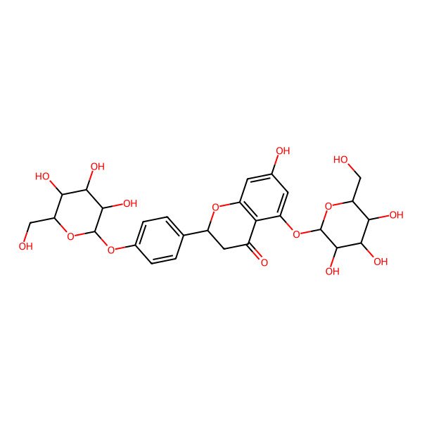 2D Structure of 7-Hydroxy-5-[3,4,5-trihydroxy-6-(hydroxymethyl)oxan-2-yl]oxy-2-[4-[3,4,5-trihydroxy-6-(hydroxymethyl)oxan-2-yl]oxyphenyl]-2,3-dihydrochromen-4-one