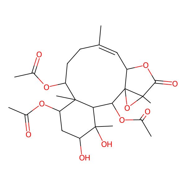 2D Structure of [(1S,2R,3S,4S,5R,7S,8S,9R,12Z,14S,17R)-2,7-diacetyloxy-4,5-dihydroxy-4,8,12,17-tetramethyl-16-oxo-15,18-dioxatetracyclo[12.4.0.01,17.03,8]octadec-12-en-9-yl] acetate