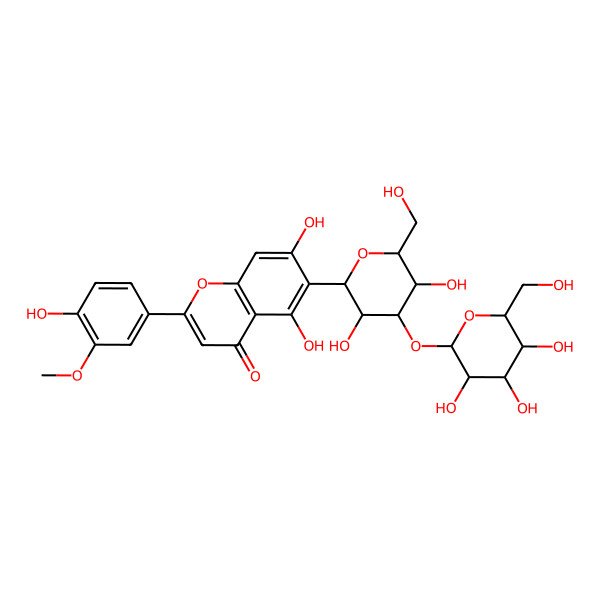 2D Structure of 6-[(2S,3S,4R,5R,6R)-3,5-dihydroxy-6-(hydroxymethyl)-4-[(2S,3R,4S,5S,6R)-3,4,5-trihydroxy-6-(hydroxymethyl)oxan-2-yl]oxyoxan-2-yl]-5,7-dihydroxy-2-(4-hydroxy-3-methoxyphenyl)chromen-4-one