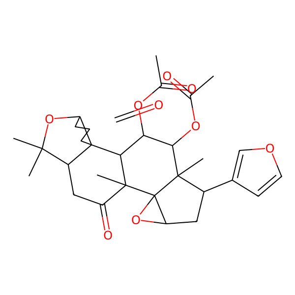 2D Structure of [19-Acetyloxy-17-(furan-3-yl)-8,8,12,18-tetramethyl-4,11-dioxo-7,14-dioxahexacyclo[10.8.0.02,6.02,9.013,15.013,18]icosan-20-yl] acetate