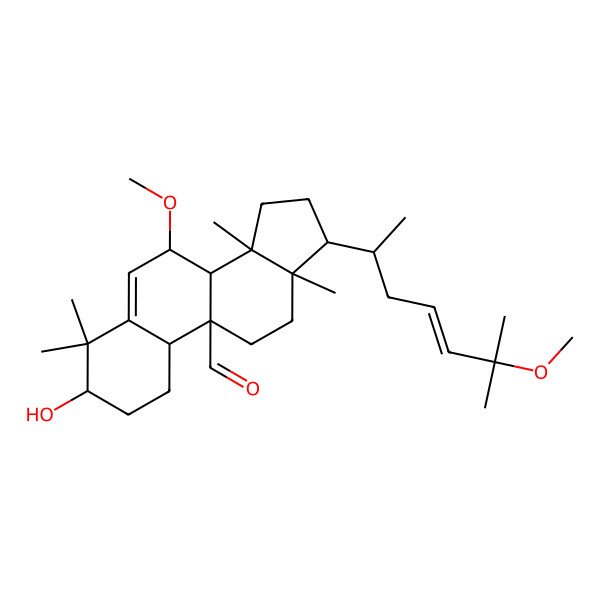 2D Structure of (3S,7S,8S,9R,10R,13R,14S,17R)-3-hydroxy-7-methoxy-17-[(E,2R)-6-methoxy-6-methylhept-4-en-2-yl]-4,4,13,14-tetramethyl-2,3,7,8,10,11,12,15,16,17-decahydro-1H-cyclopenta[a]phenanthrene-9-carbaldehyde
