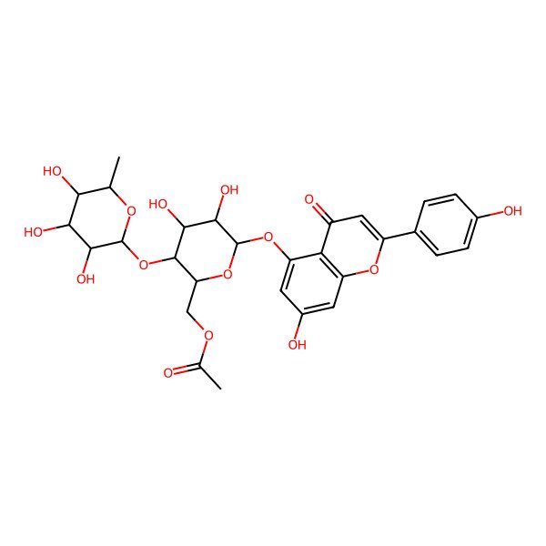 2D Structure of [4,5-Dihydroxy-6-[7-hydroxy-2-(4-hydroxyphenyl)-4-oxochromen-5-yl]oxy-3-(3,4,5-trihydroxy-6-methyloxan-2-yl)oxyoxan-2-yl]methyl acetate