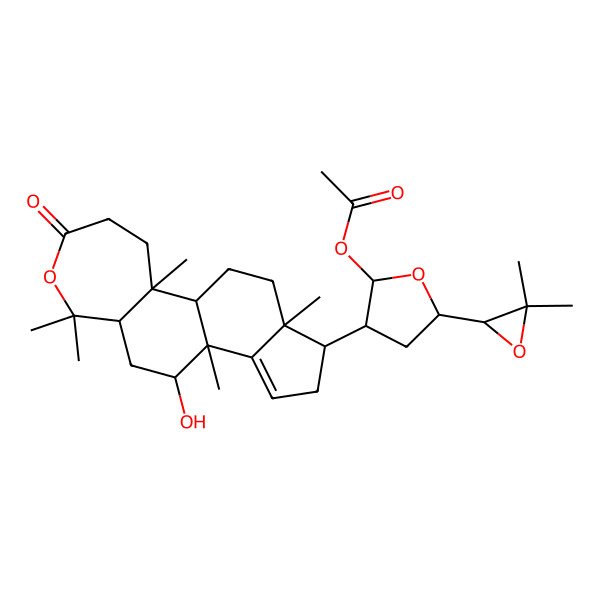 2D Structure of [(2R,3S,5R)-5-[(2S)-3,3-dimethyloxiran-2-yl]-3-[(1R,2R,8R,10R,11R,15S,16S)-10-hydroxy-2,7,7,11,16-pentamethyl-5-oxo-6-oxatetracyclo[9.7.0.02,8.012,16]octadec-12-en-15-yl]oxolan-2-yl] acetate