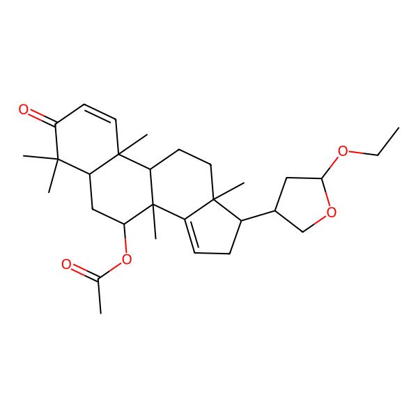 2D Structure of [(5R,7R,8R,9R,10R,13S,17S)-17-[(3R)-5-ethoxyoxolan-3-yl]-4,4,8,10,13-pentamethyl-3-oxo-5,6,7,9,11,12,16,17-octahydrocyclopenta[a]phenanthren-7-yl] acetate