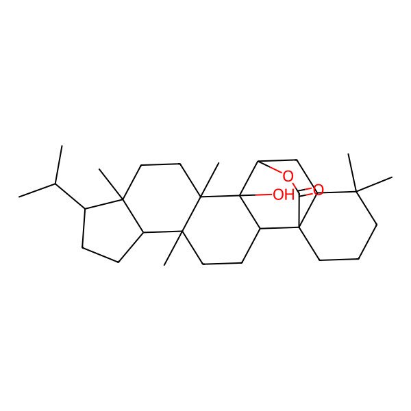2D Structure of 14-Hydroxy-5,10,13,18,18-pentamethyl-9-propan-2-yl-23-oxahexacyclo[13.6.2.01,17.02,14.05,13.06,10]tricosan-22-one