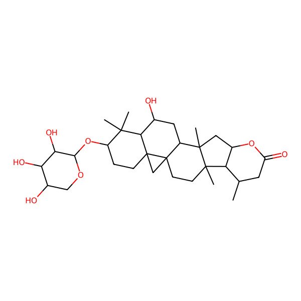 2D Structure of 15-Hydroxy-4,6,12,17,17-pentamethyl-18-(3,4,5-trihydroxyoxan-2-yl)oxy-9-oxahexacyclo[11.9.0.01,21.04,12.05,10.016,21]docosan-8-one