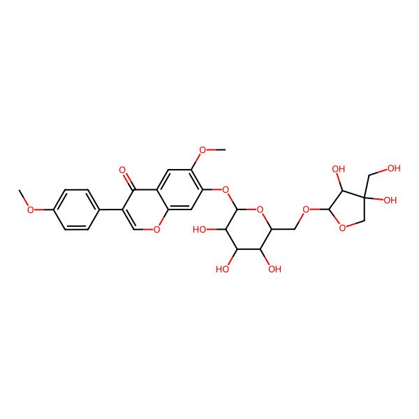 2D Structure of 7-[6-[[3,4-Dihydroxy-4-(hydroxymethyl)oxolan-2-yl]oxymethyl]-3,4,5-trihydroxyoxan-2-yl]oxy-6-methoxy-3-(4-methoxyphenyl)chromen-4-one