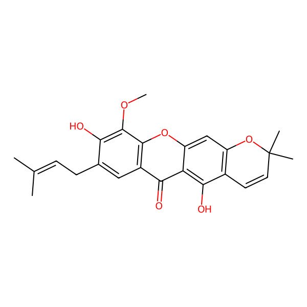 2D Structure of 5,9-Dihydroxy-10-methoxy-2,2-dimethyl-8-(3-methylbut-2-enyl)pyrano[3,2-b]xanthen-6-one