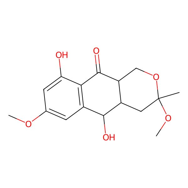 2D Structure of 5,9-dihydroxy-3,7-dimethoxy-3-methyl-4,4a,5,10a-tetrahydro-1H-benzo[g]isochromen-10-one