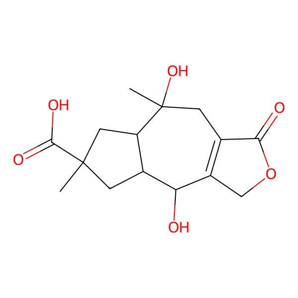 2D Structure of 5,9-dihydroxy-5,7-dimethyl-3-oxo-4,5a,6,8,8a,9-hexahydro-1H-azuleno[5,6-c]furan-7-carboxylic acid