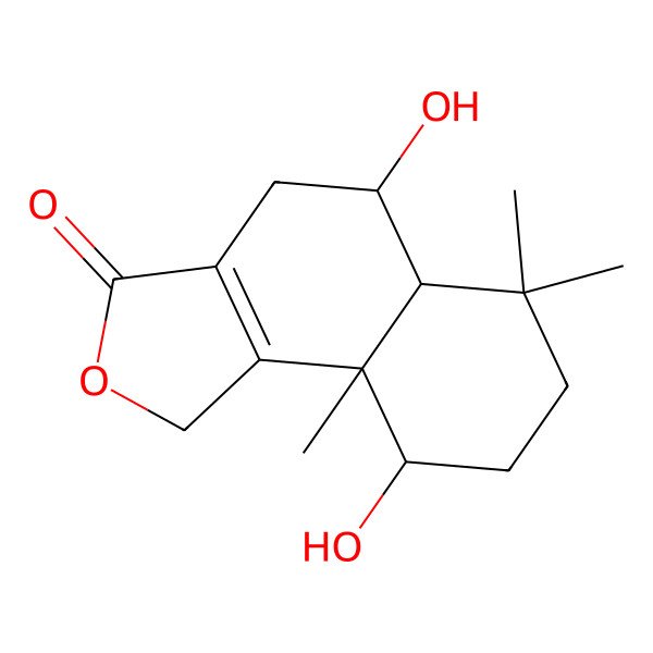 2D Structure of 5,9-dihydroxy-6,6,9a-trimethyl-4,5,5a,7,8,9-hexahydro-1H-benzo[e][2]benzofuran-3-one