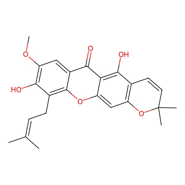 2D Structure of 5,9-Dihydroxy-8-methoxy-2,2-dimethyl-10-(3-methylbut-2-enyl)pyrano[3,2-b]xanthen-6-one